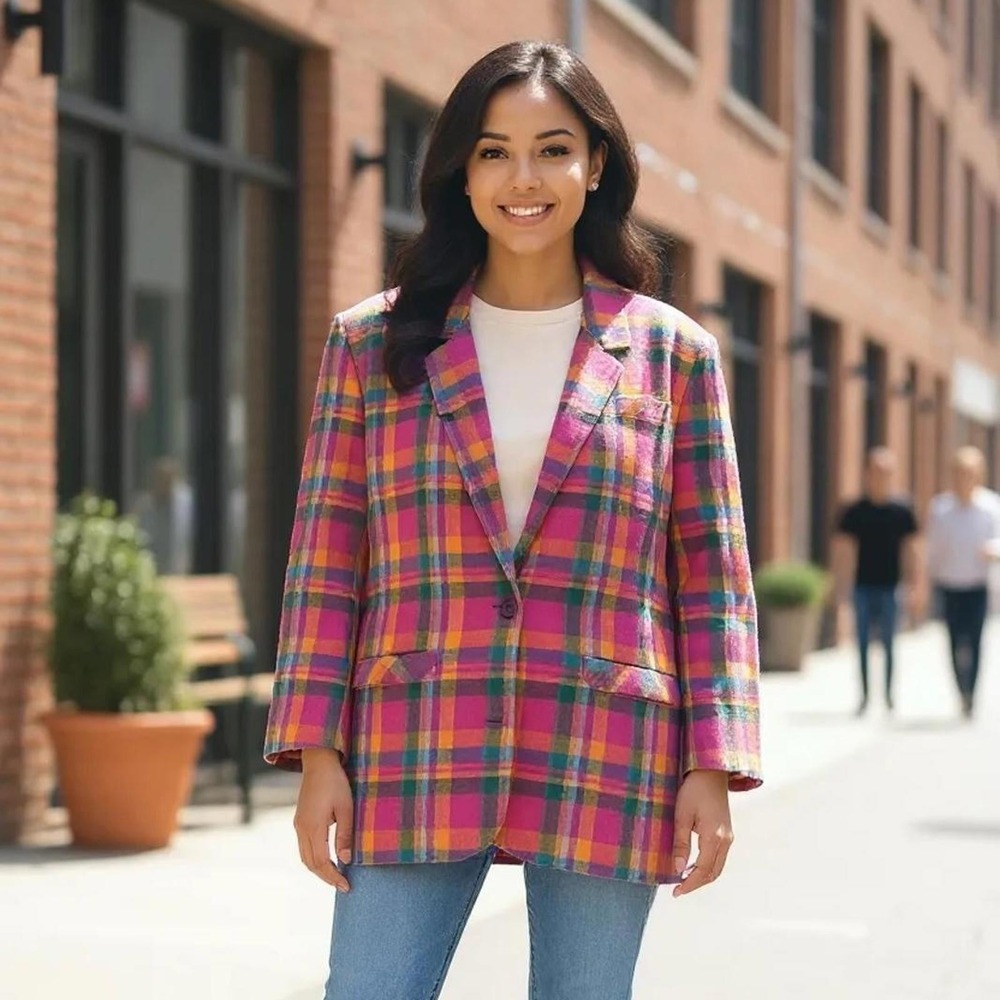 Vintage Australian barbiecore Plaid blazer 100% cotton Size‎ 10